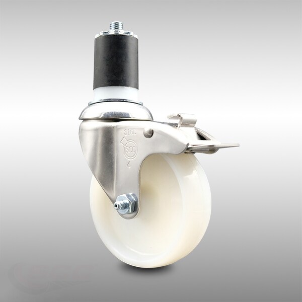 4 Inch 316SS Nylon Wheel Swivel 1-3/4 Inch Expanding Stem Caster Lock Brake SCC